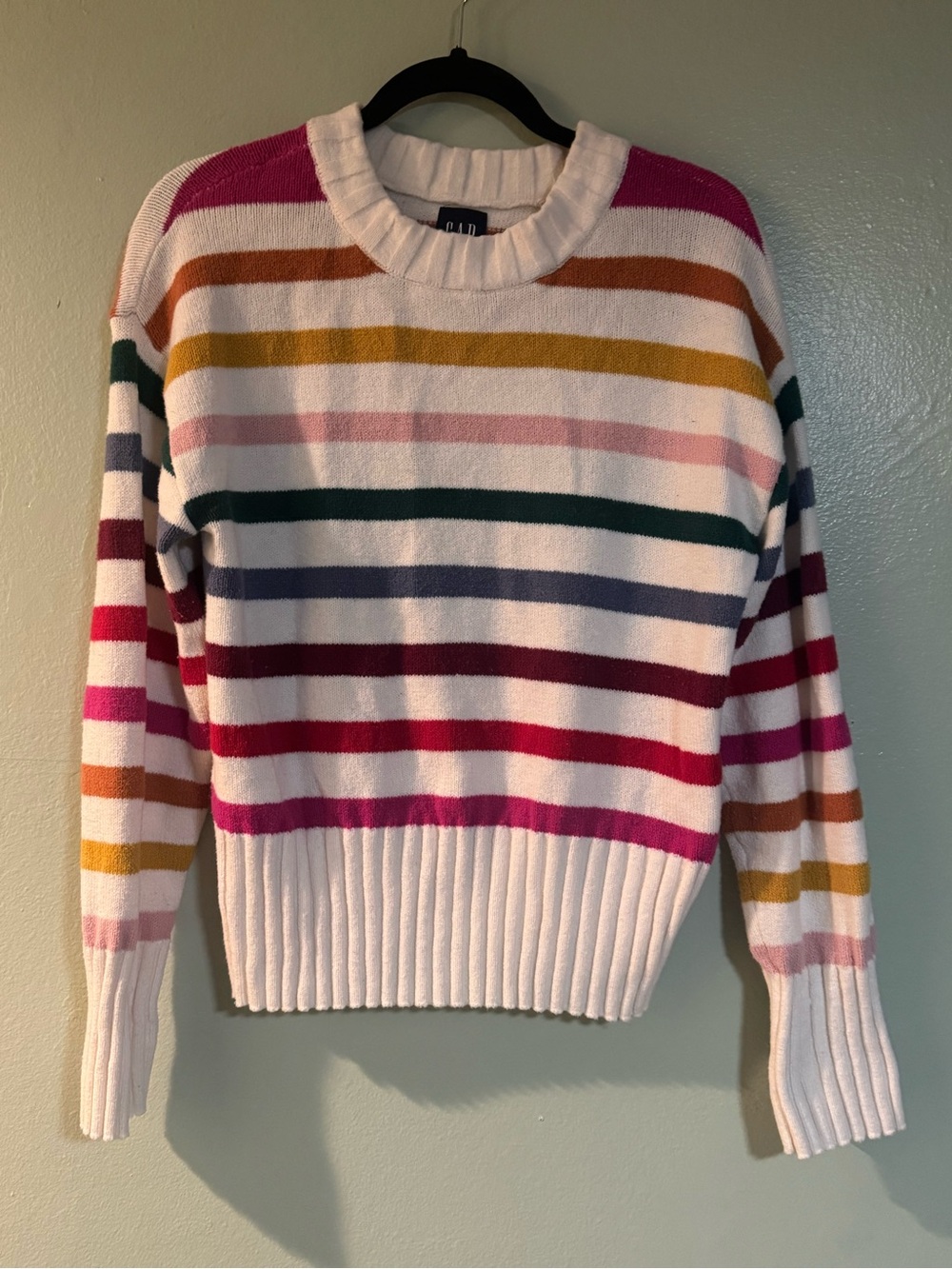 GAP Striped Crewneck Sweater in Ivory with Multicolor Stripes